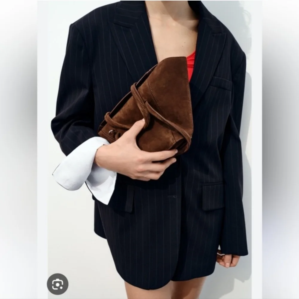 Zara NWT Oversized Pinstripe Blazer Navy Blue Size XS/S